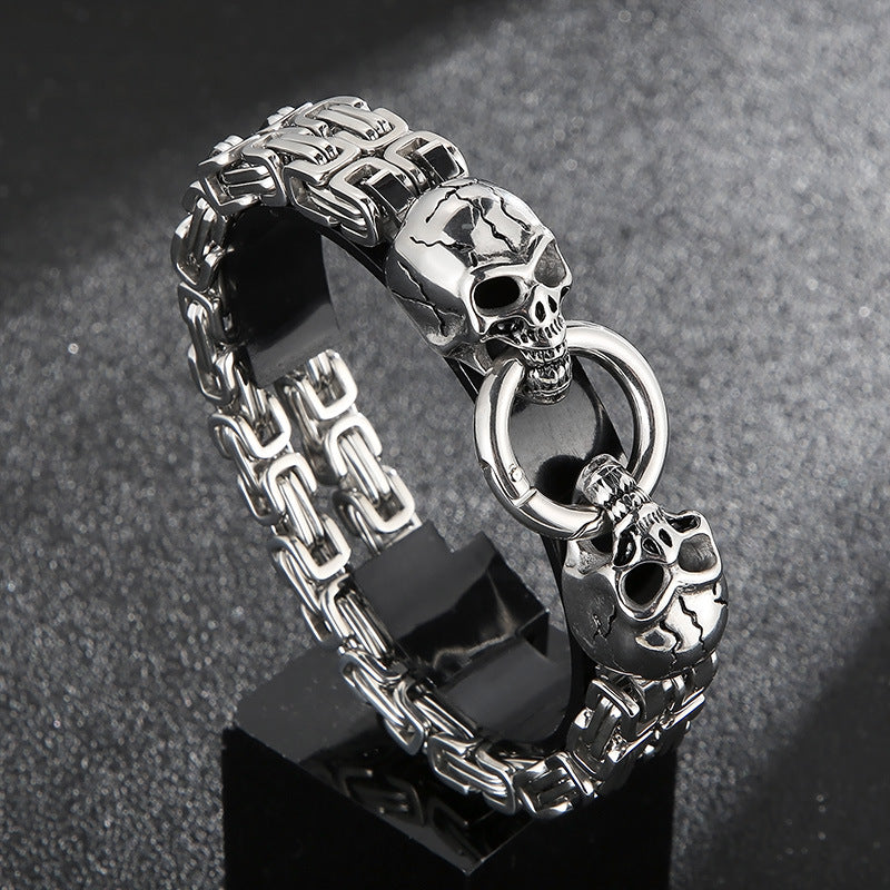 Ghost Head – Vacuum Electroplated Double-Layer Emperor Chain Pattern Skull Titanium Steel Bracelet
