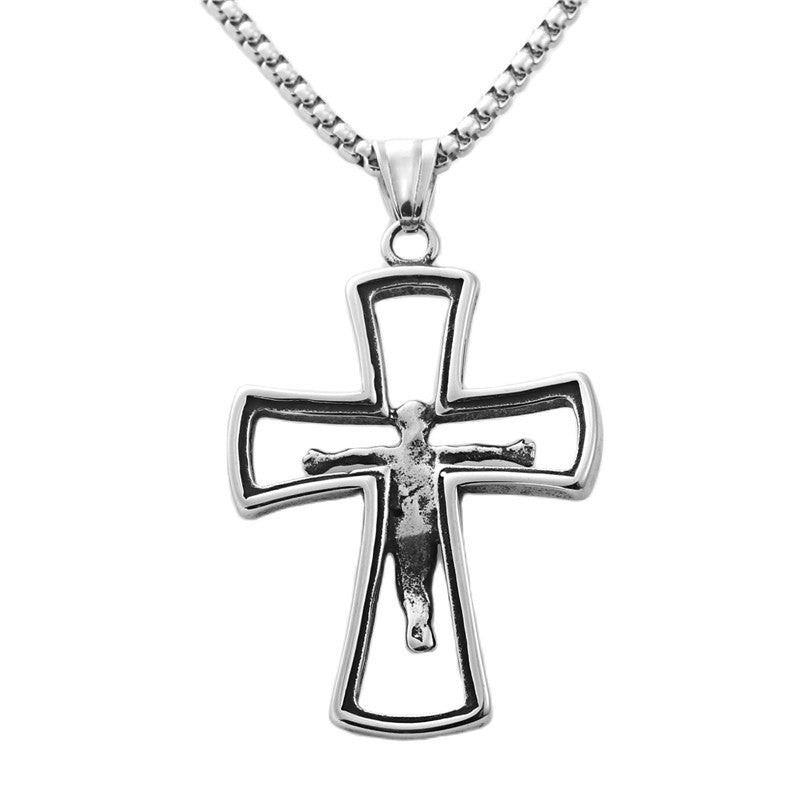 Personalized Titanium Steel Cross Pendant Necklace for Trendy Men - Retro Punk Style
