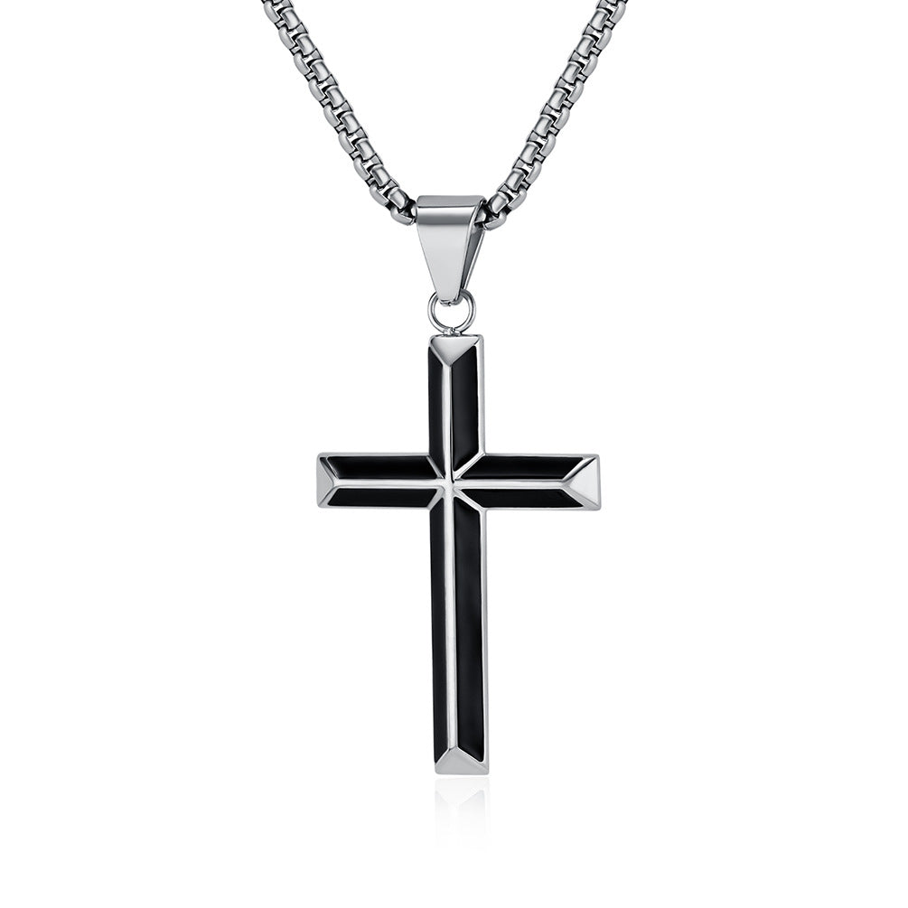 Planderful Oil Drip Cross Pendant Necklace For Men Stainless Steel Personalized Gift