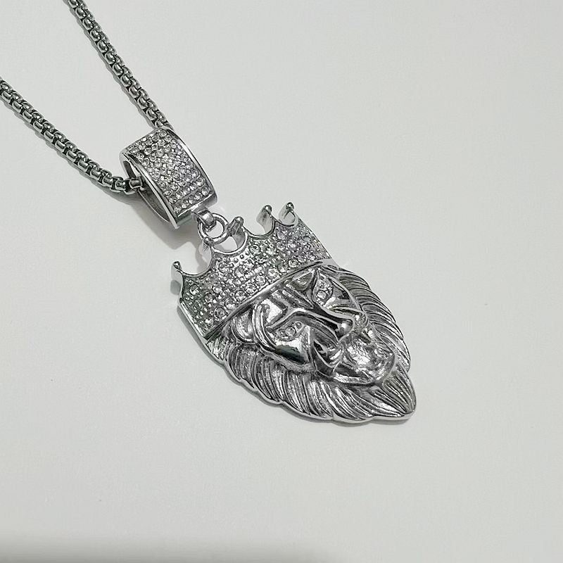 Punk Lion Crown Stainless Steel Pendant Necklace