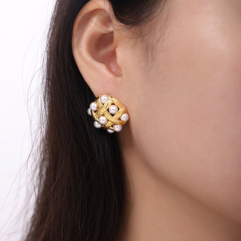 Luxurious Retro Copper Hollow Bead Stud Earrings - Wholesale Jewelry