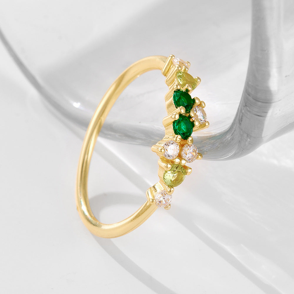 Japanese Multi-Color Zircon Sterling Silver Ring Small Fresh And Ring