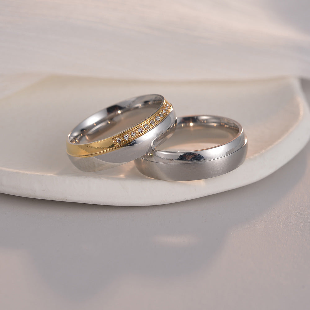 Elegant Titanium Wedding Ring Set with Japanese and Korean Wind Influence