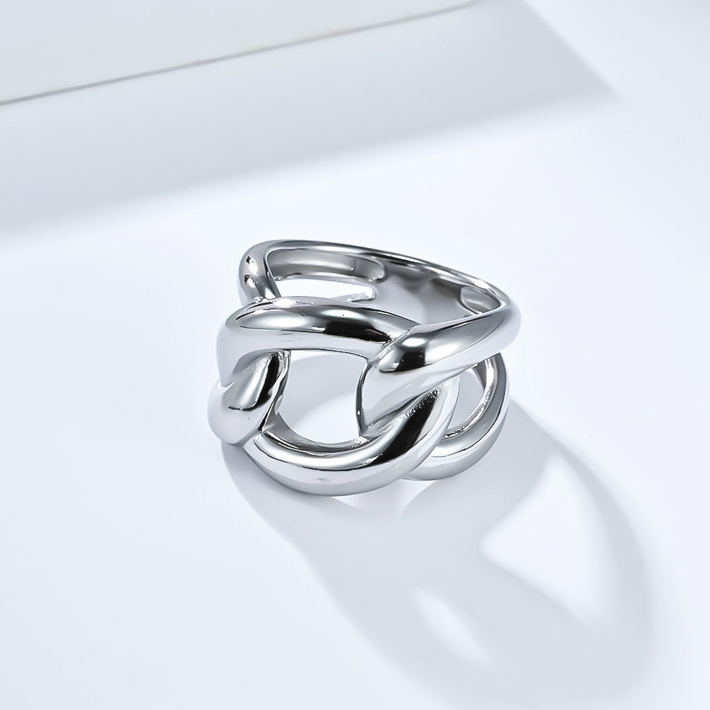 Planderful Titanium Steel Ring For Unisex Exaggerated Irregular Cuban Chain Bold Light Luxury Statement