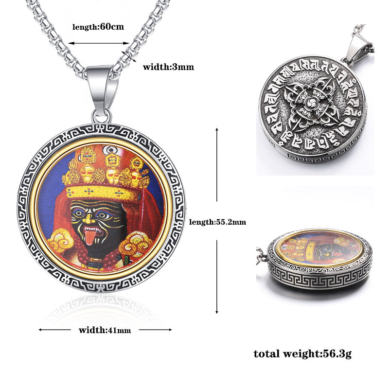 Steel Necklace - Elegant Ethnic Thangka Pendant
