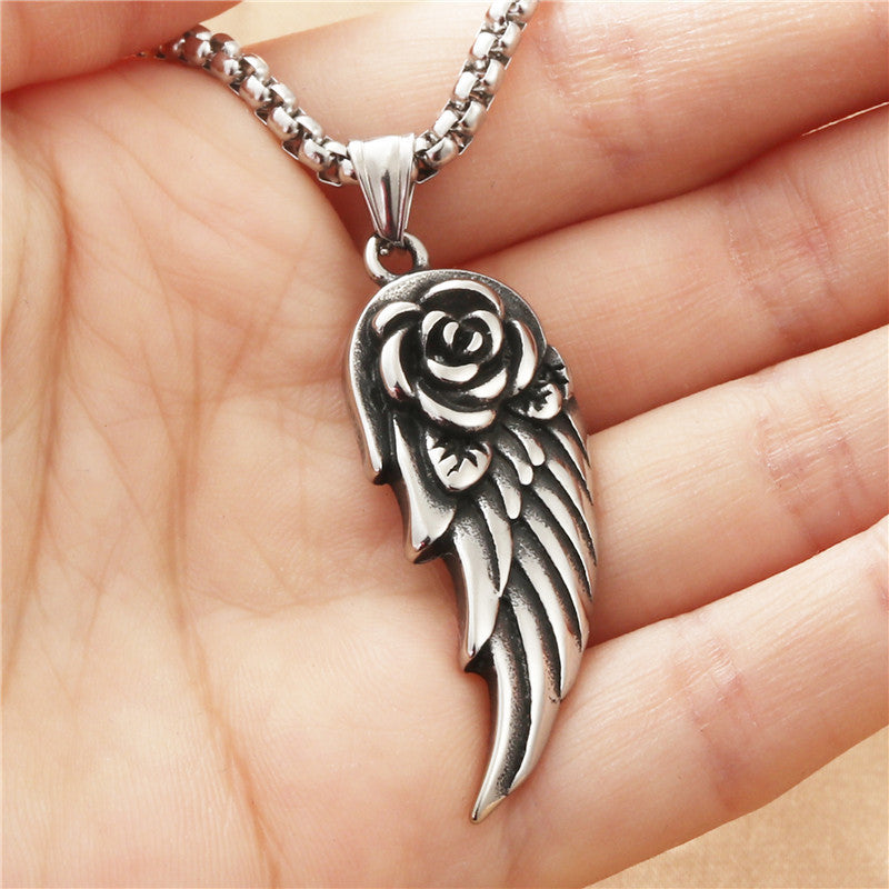 Titanium Steel Punk Feather Pendant Necklace for Men - Retro Trendy Animal Design by Planderful