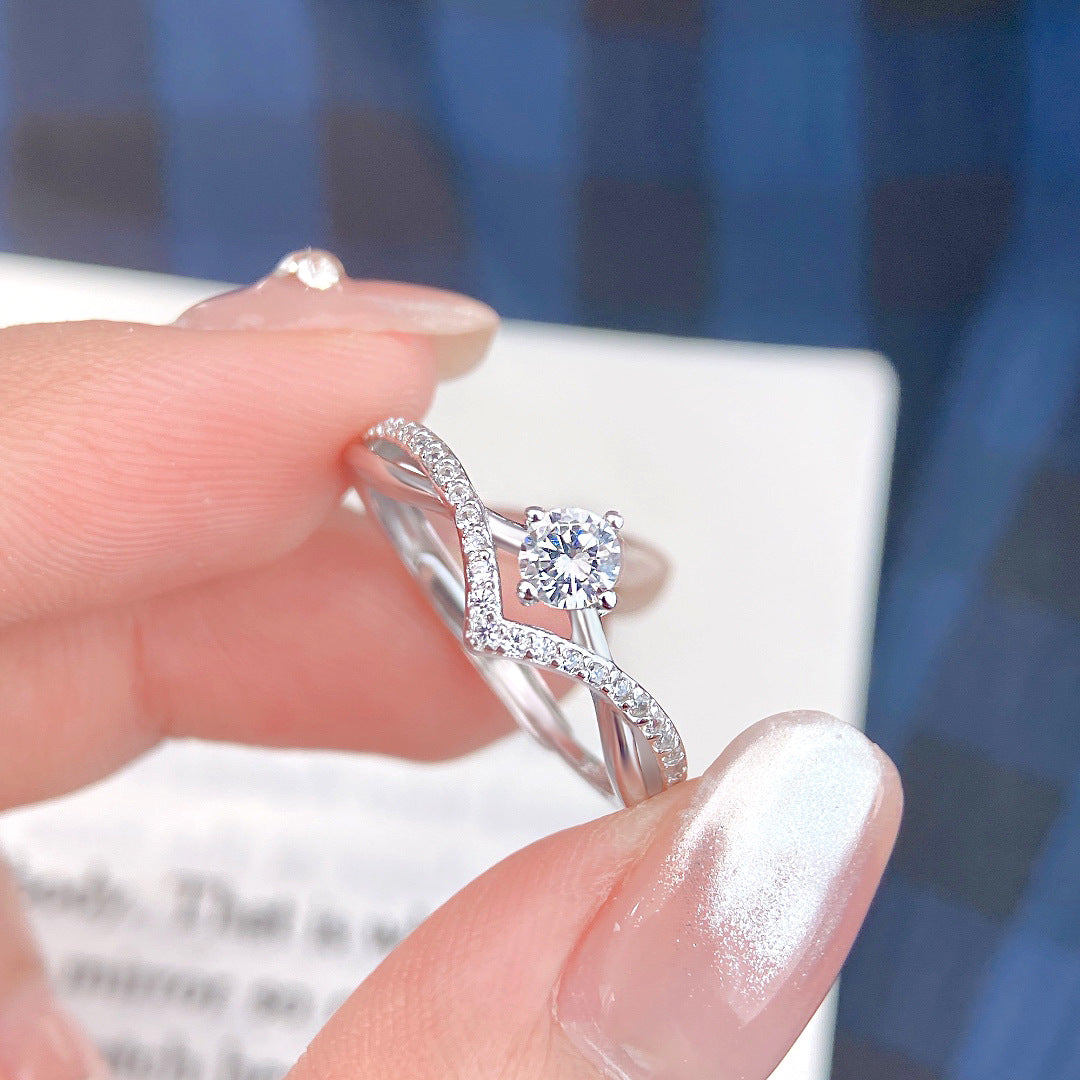 S925 Sterling Silver Zircon Halo Ring — Adjustable