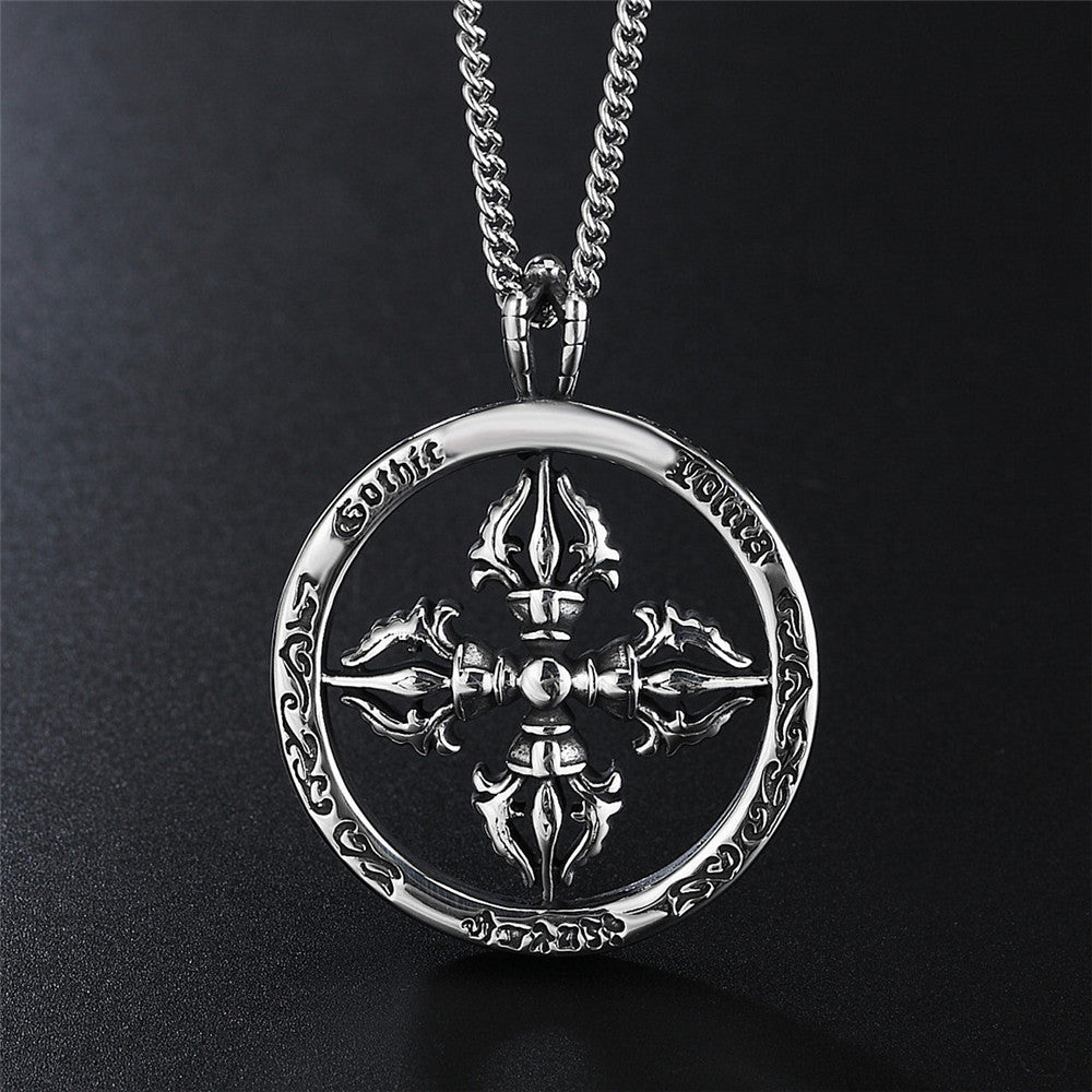 Planderful Durable Titanium Steel Pendant Unisex Vajra Cross Design For Protection Statement Jewelry