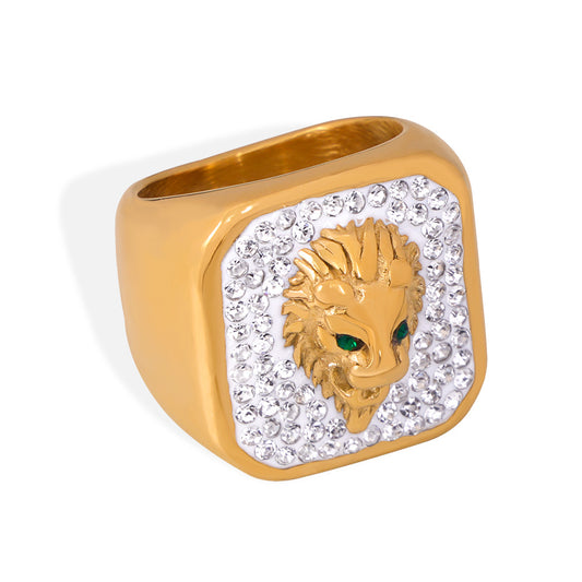 Majestic Lion Head Zircon Ring - European American Style Wildlife Jewelry