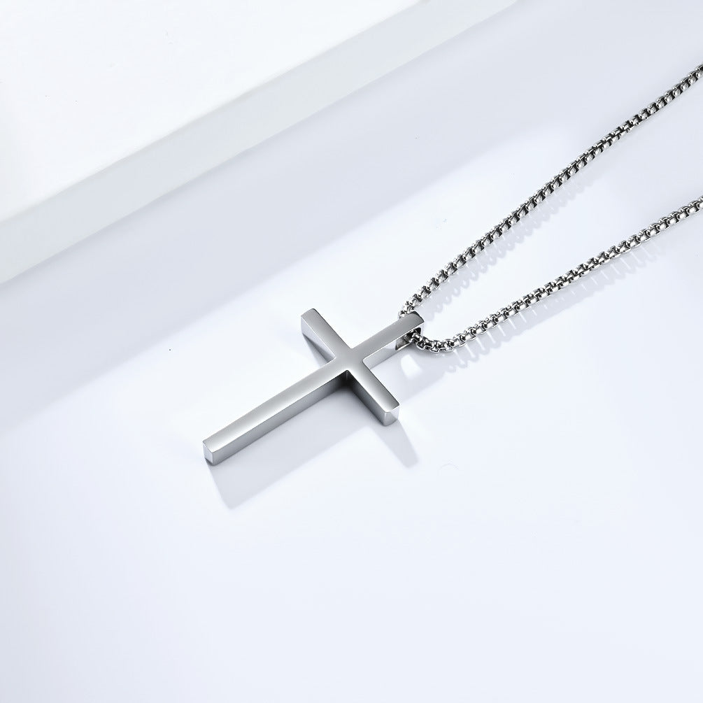 INS Genderless Simple Titanium Steel Cross Necklace Pendant