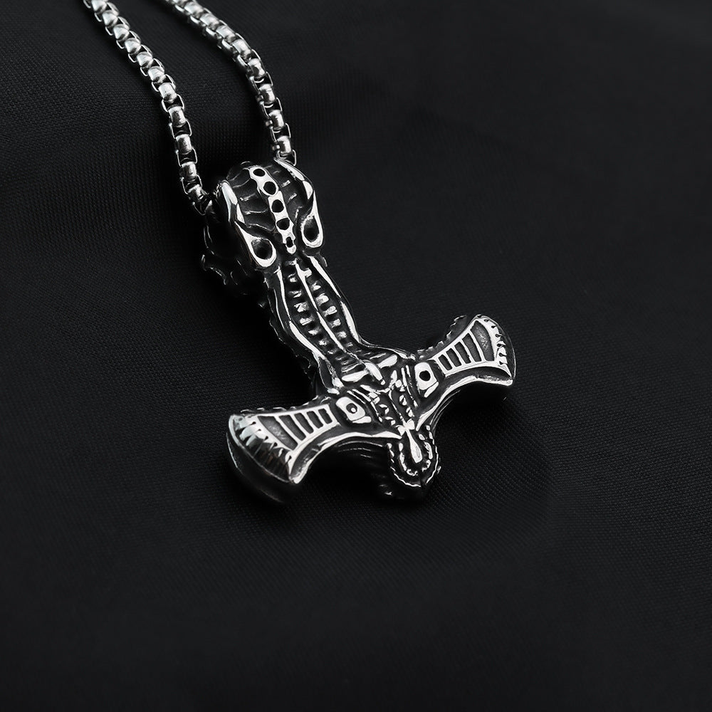 European And American Jewelry Wholesale Titanium Steel Pendant Men's Stainless Steel Necklace Retro Viking Crow Thor Hammer