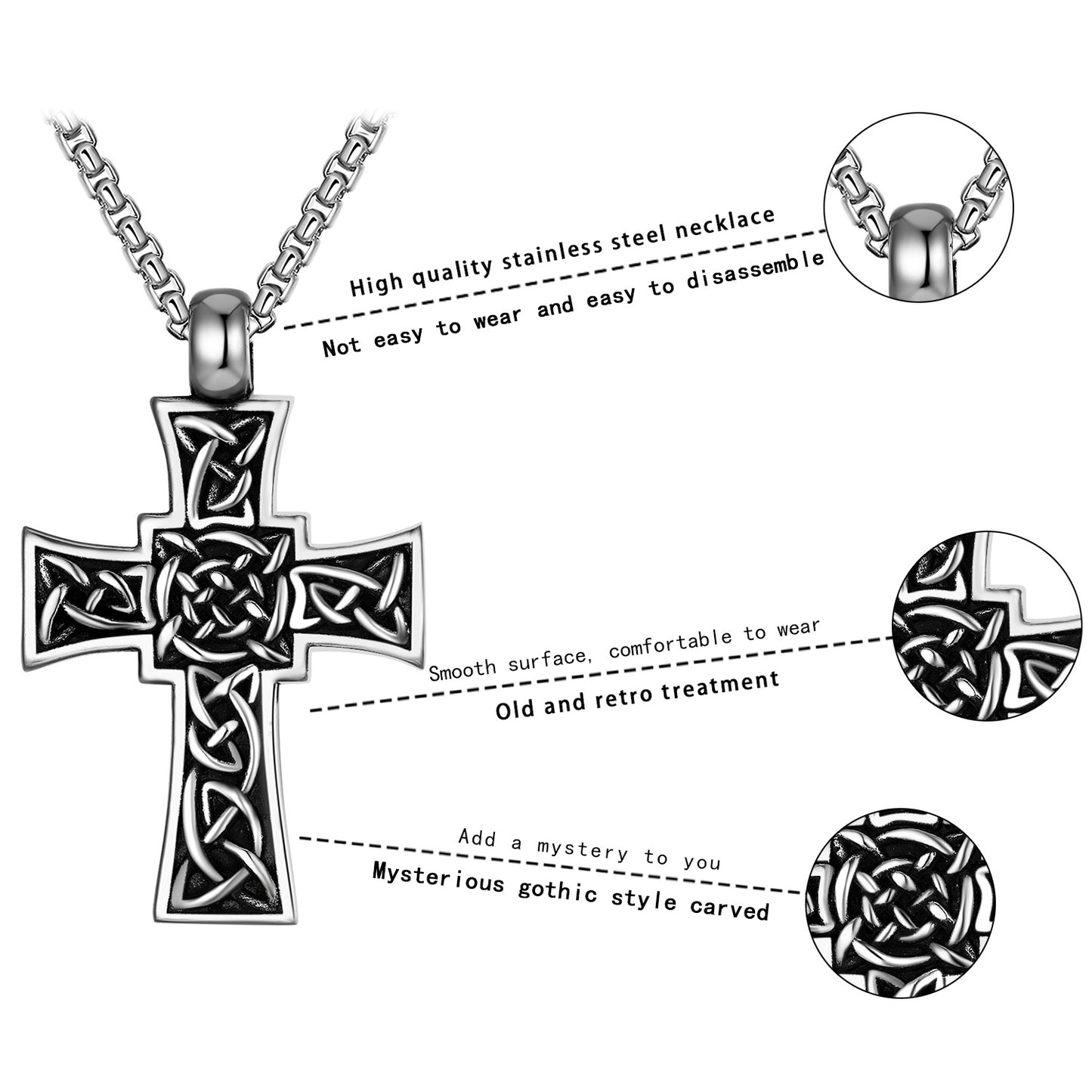 Steel Necklace – Vintage Cross Pendant For Men With Long Titanium Steel Chain, Hip Hop Style