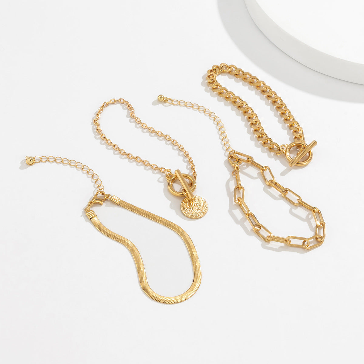 Planderful Vienna Verve Multi Layer Snake Chain Bracelet Set Buckle Tag Statement Jewelry For Women