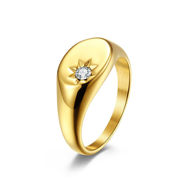 Planderful Zircon Ring For Women Stainless Steel Gold Plated Elegant Everyday Genie Engagement Ring