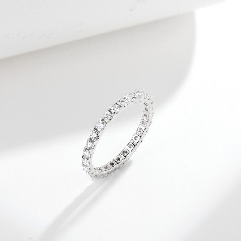 Planderful Moissanite Ring 2mm Row Eternity In S925 Sterling Silver Sparkling For Women Daily Wear Gift