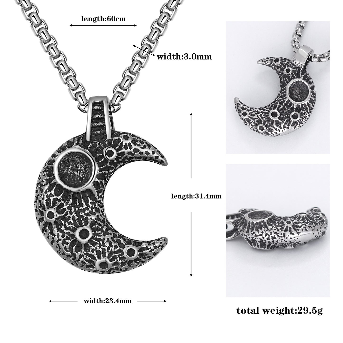 Steel Necklace – Vintage Moon Pendant