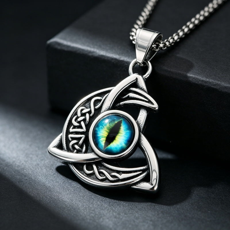 Nordic Celtic Symbol Retro Mysterious Sun And Moon Pentagram Inlaid With Opal Triangle Necklace