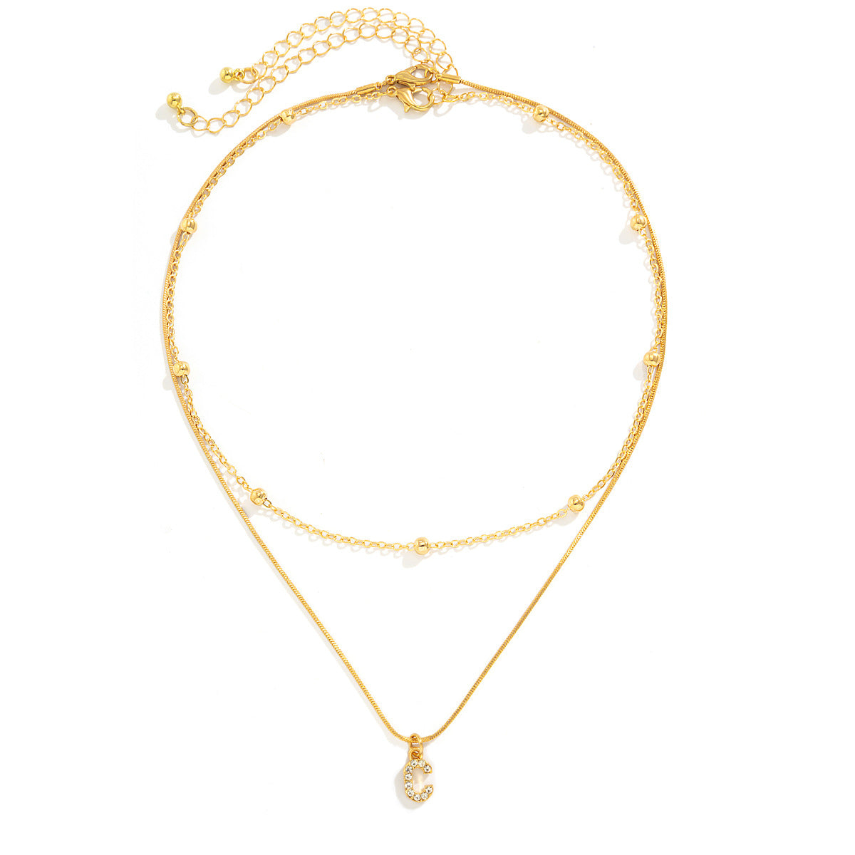 Elegant Diamond-Lined Letter Pendant Necklace with Snake Bone Chain