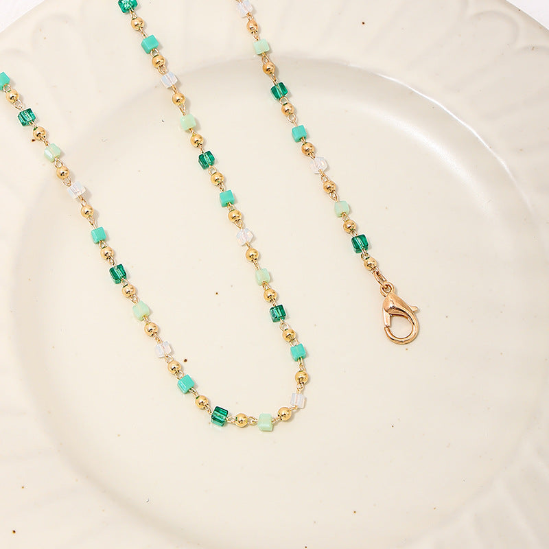 Metallic Glass Beaded Necklace and Bracelet Set - Elegant Jewelry Gift for Women