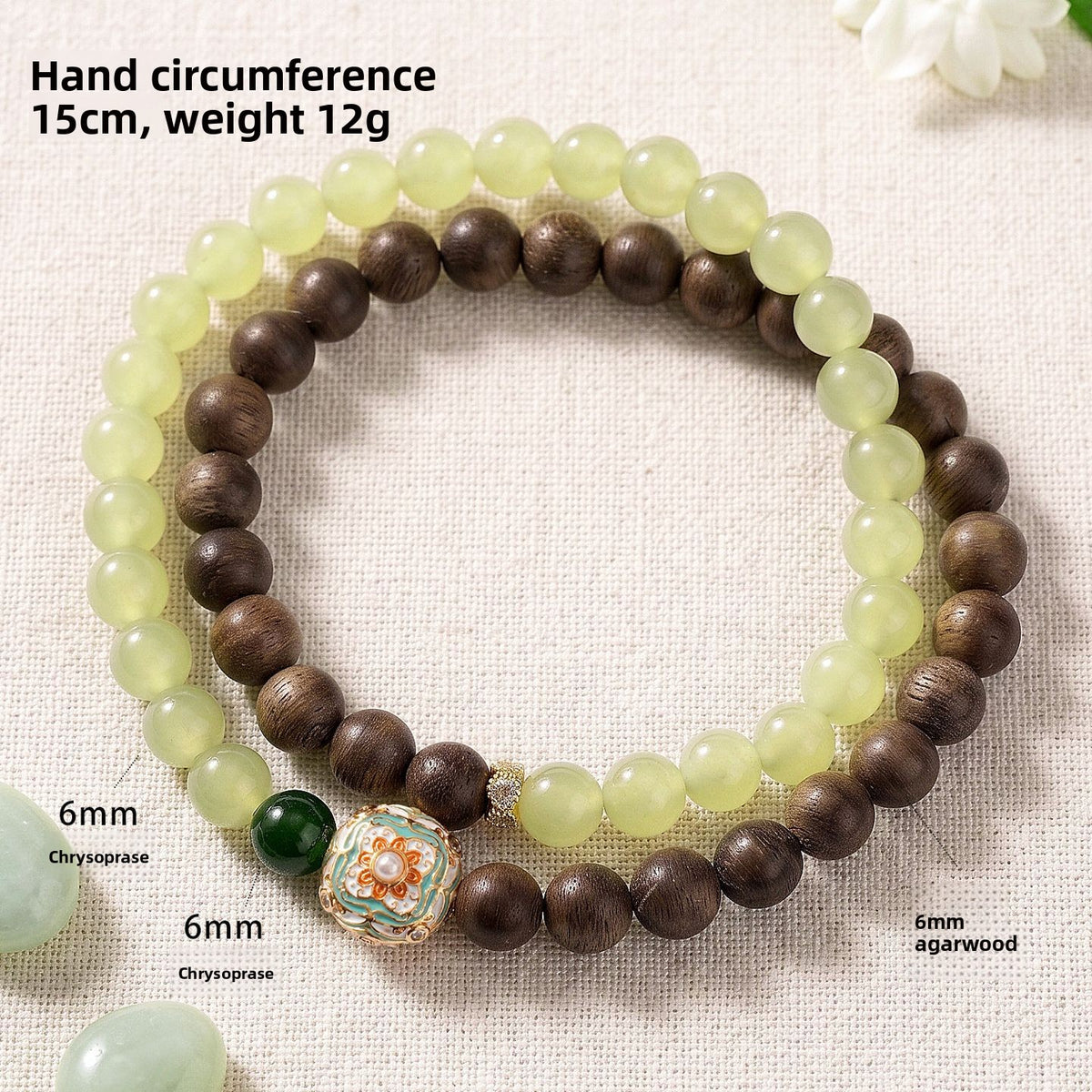 Chalcedony Sandalwood Agarwood Floral Bracelet