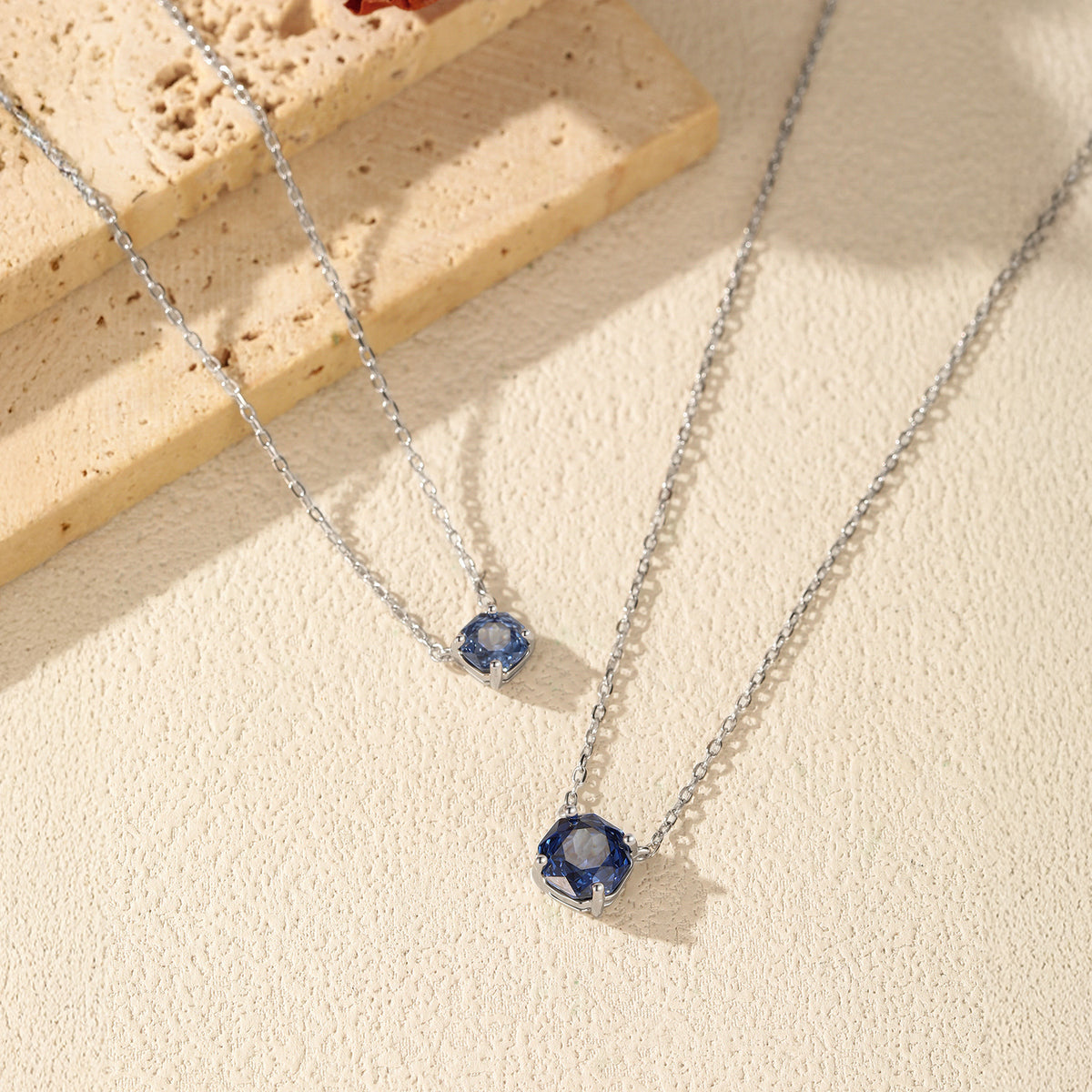 925 Sterling Silver Royal Blue Rose-Cut Zircon Pendant Necklace