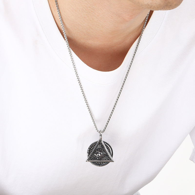 Retro Triangle Knot Pendant, Ancient Pyramid Eye Of Horus Stainless Steel Men's Necklace