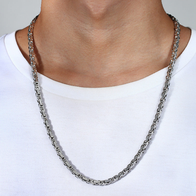 European And American 4MM Byzantine Men's Thick Chain Necklace