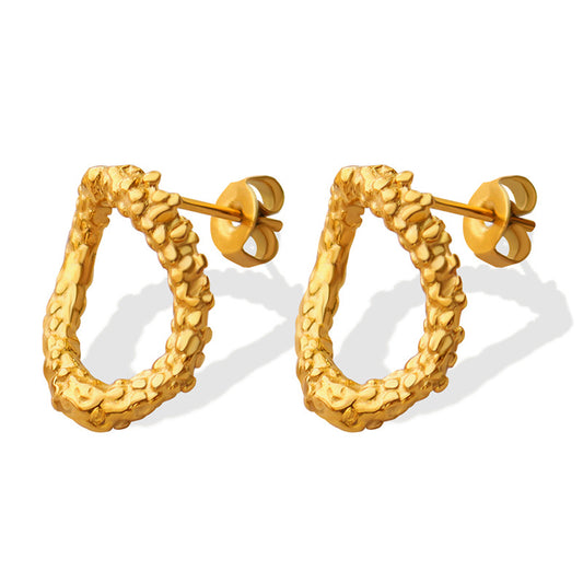 Vintage-Inspired Handcrafted Embossed Earrings in Gold-Plated Titanium Steel, Exquisite Cross-Border Accessory