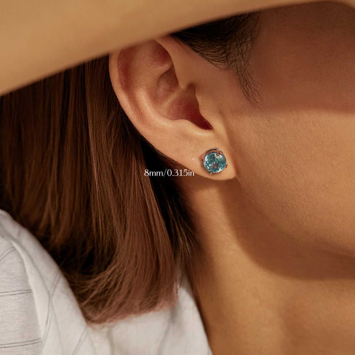 925 Sterling Silver Sea Blue Rose-Cut Zircon Stud Earrings