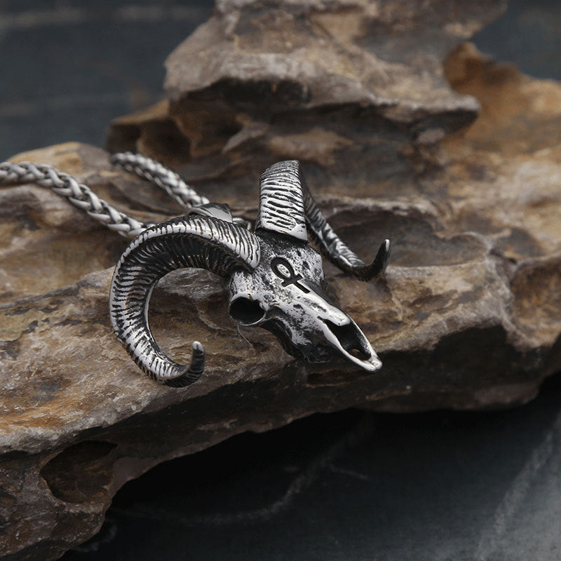 Trend Titanium Steel Sheep Head Pendant Necklace for All