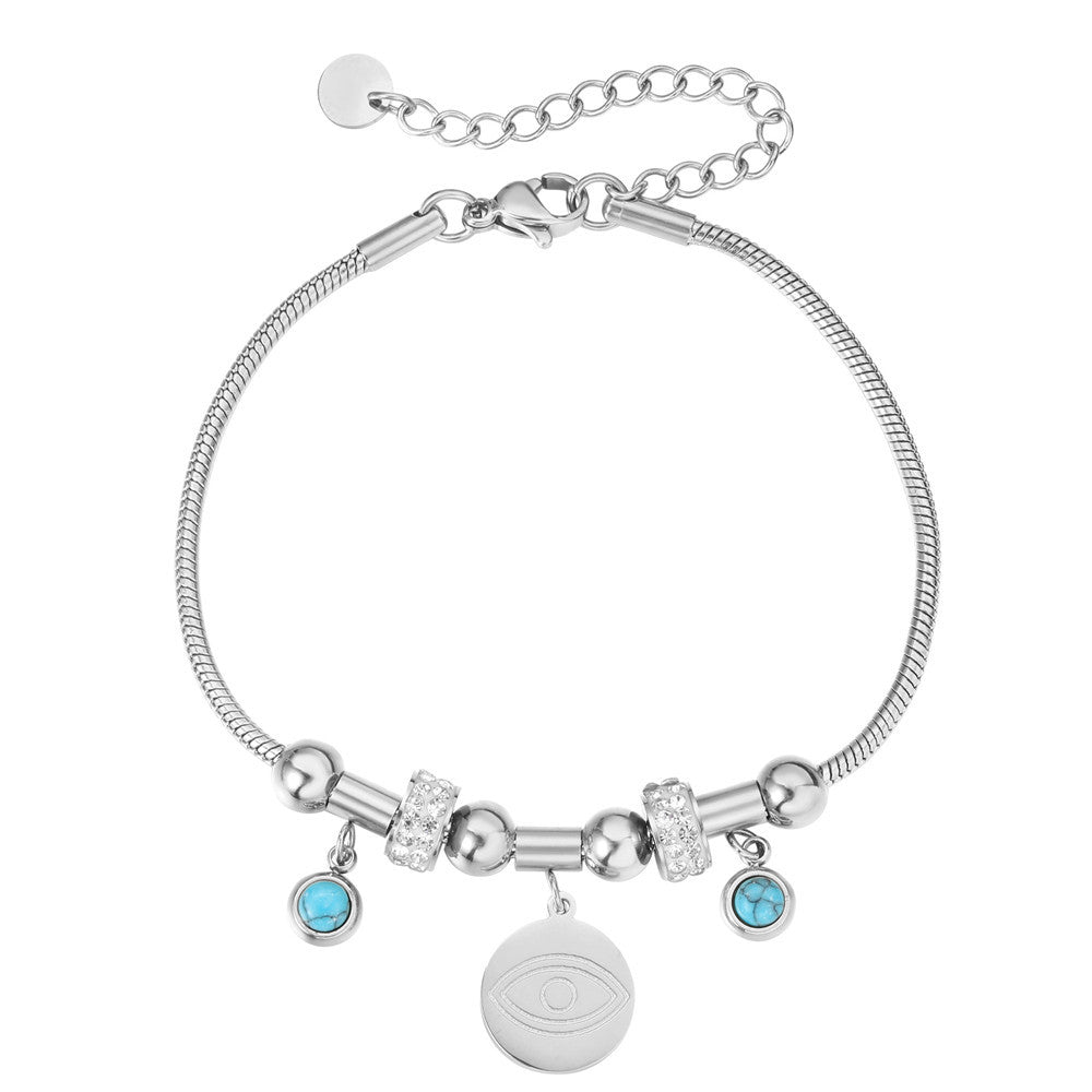 Planderful Titanium Steel Bracelet For Women Beaded Eye Design Protection Jewelry Elegant Everyday Accessory