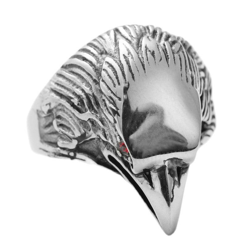 Titanium Steel Retro Eagle Ring for Men - Punk Hipster Style with Red Eyes