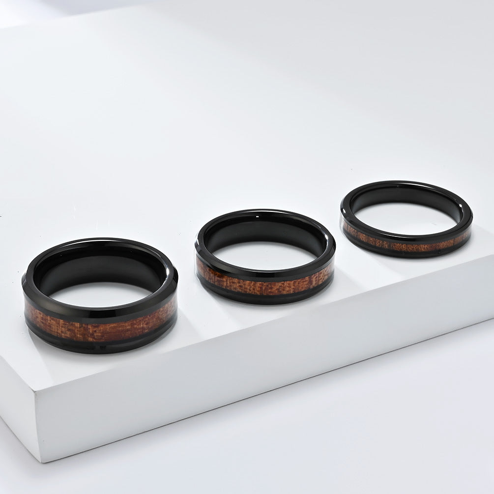 Premium Tungsten Ring With Parquet Wood Leather Finish For Couples By Planderful