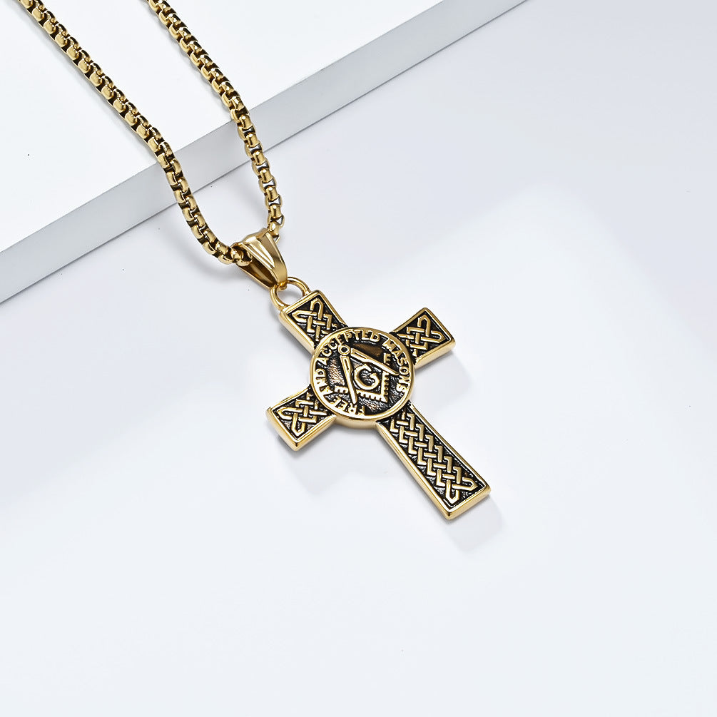 Planderful Masonic Cross Necklace Titanium Steel Pendant For Fraternity Brothers Timeless Celtic Knot