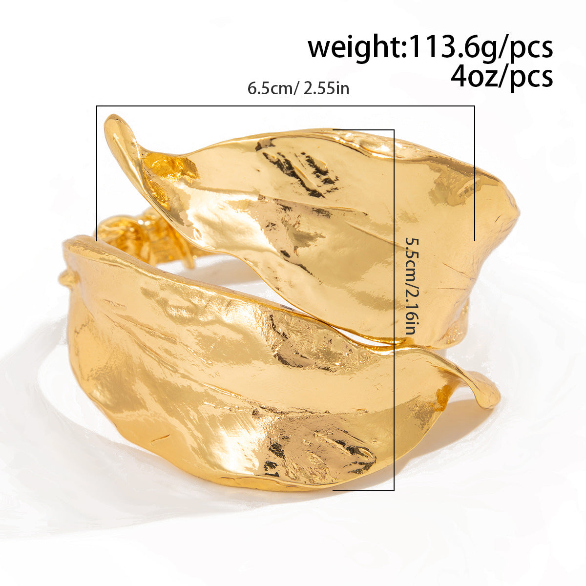 Bracelet Exaggerated Leaf Retro Wide Bracelet French Pleated Pitted Alloy Bracelet
