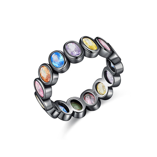 925 Sterling Silver Rainbow Zircon Band Ring