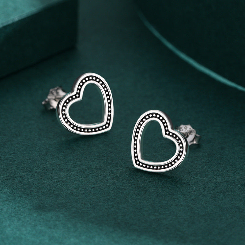 Heart Shaped Sterling Silver Earrings with Retro Design
