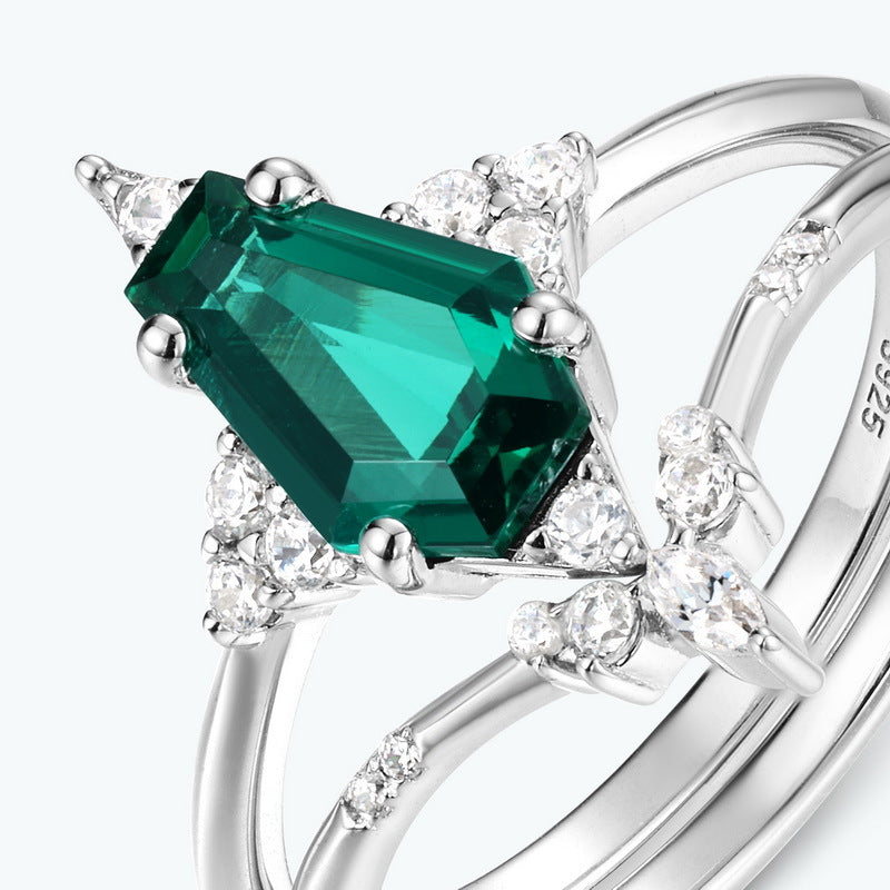 Planderful Geometric Lab-Grown Emerald Sterling Silver Ring