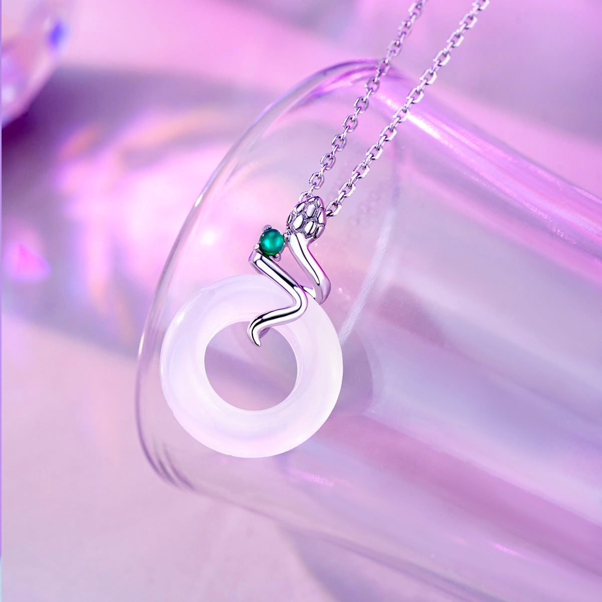 S925 Sterling Silver Natural Chalcedony Safety Buckle Necklace