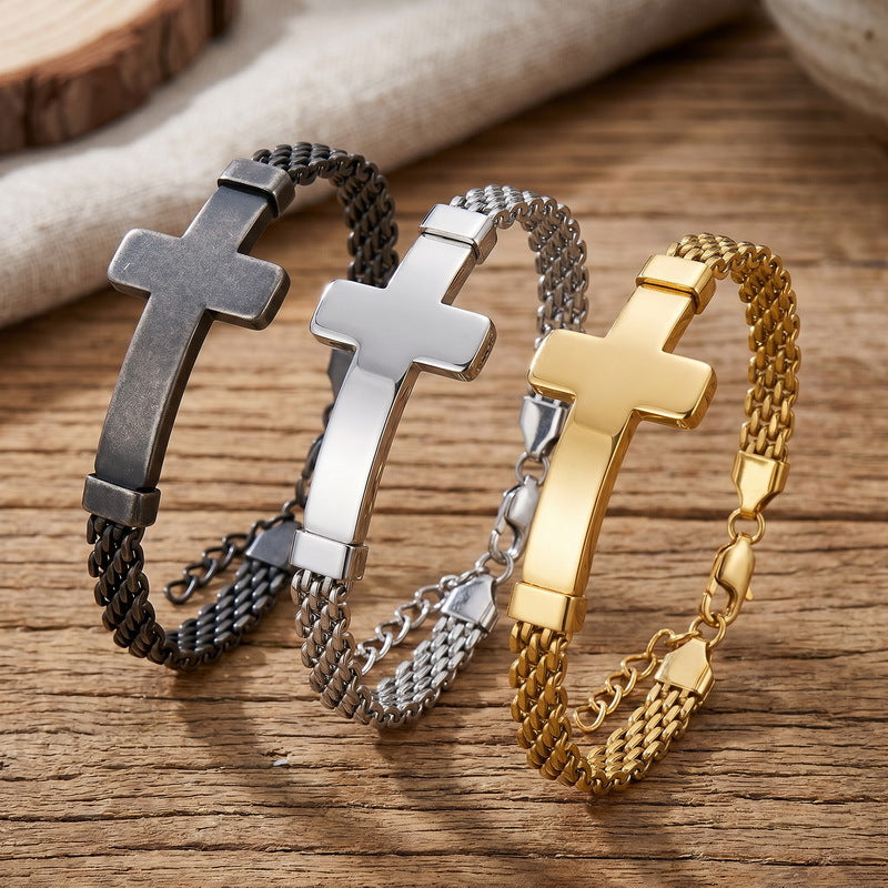 Strap Chain Bracelet – Street Shot Mesh Chain With Extension Chain Cross Curved Bar