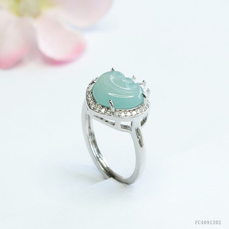 Blue Water Jadeite Ruyi Ring