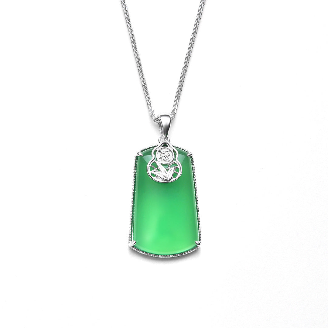 S925 Sterling Silver Natural Chalcedony Gourd Necklace