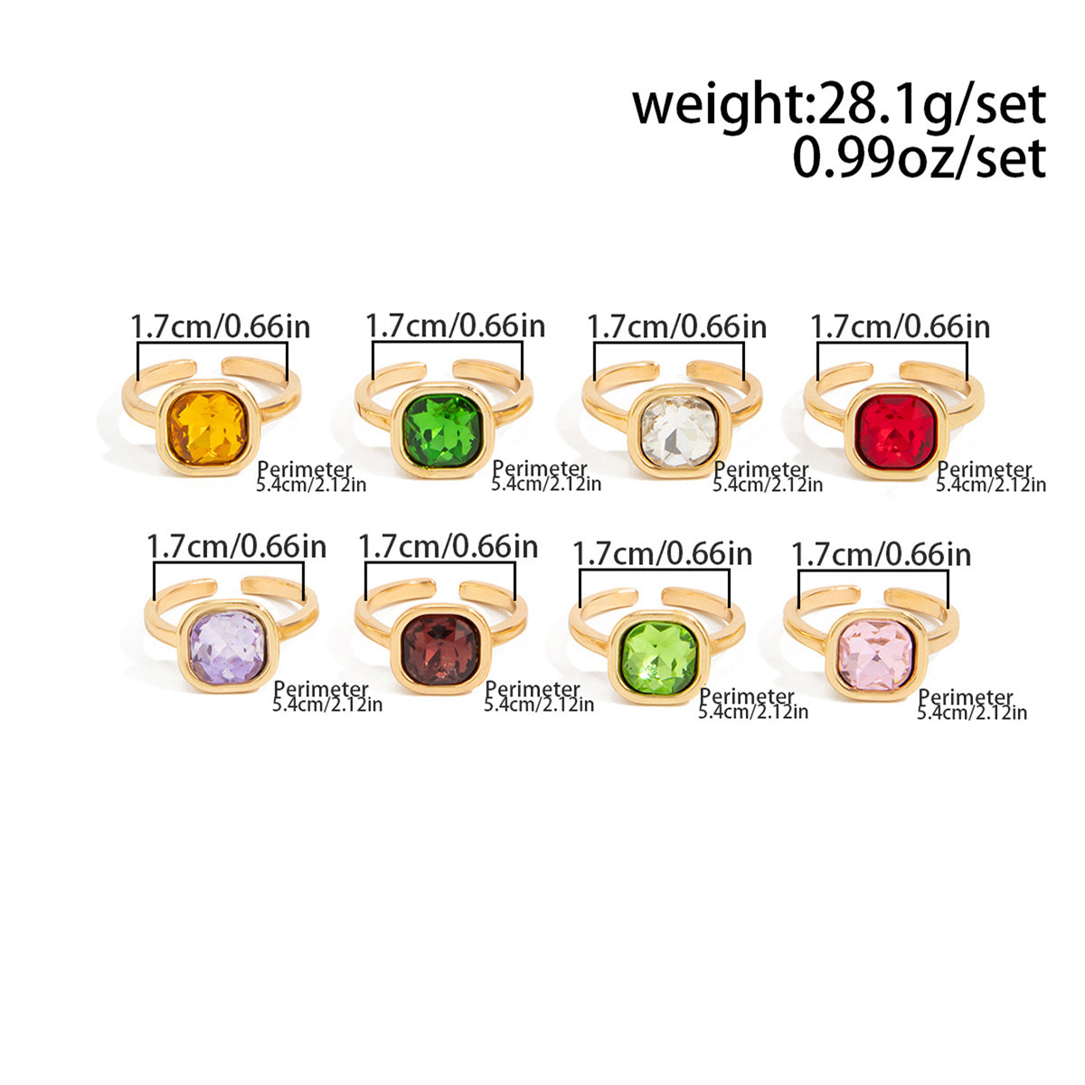 Planderful Stacked Gemstone Ring With Multi Color Square Zircon Opening Design For Trendsetting Women