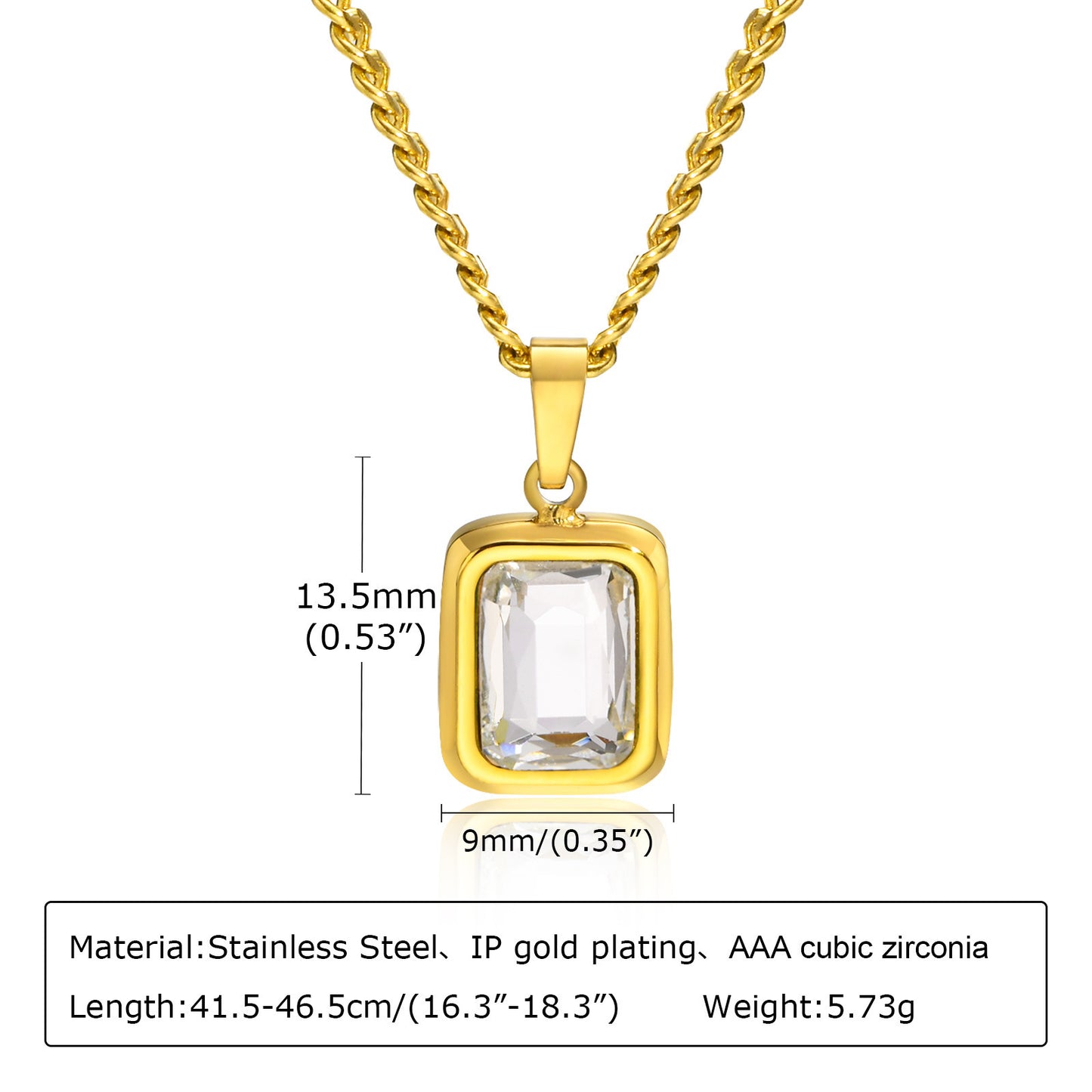 Necklace Stainless Steel White Zircon Green Zircon Gold Lady