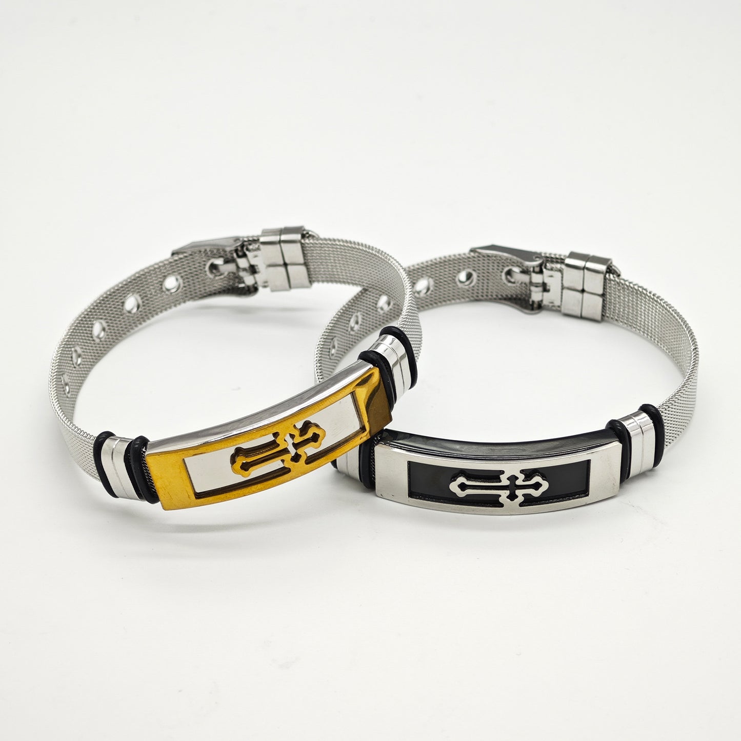 Planderful Mens Cross Mesh Belt Bracelet Stainless Steel Street Style Durable Accessory