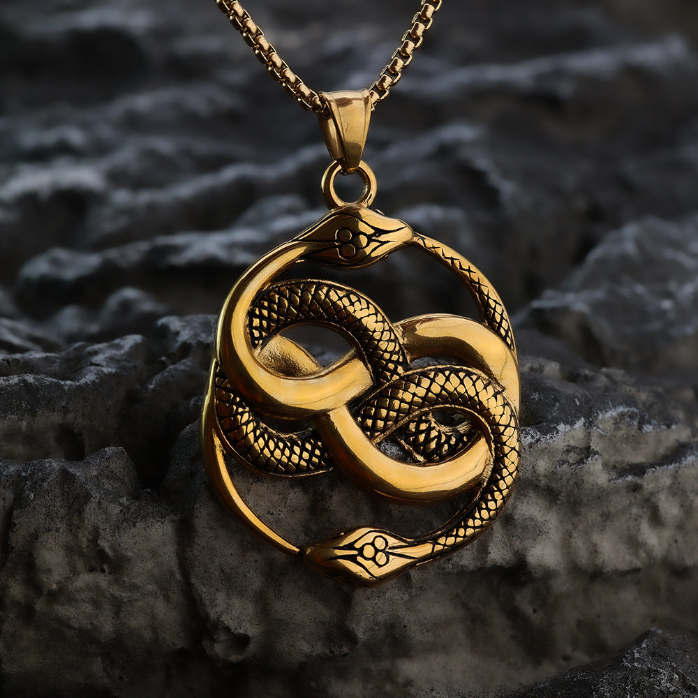 Vintage Snake Stainless Steel Pendant Necklace