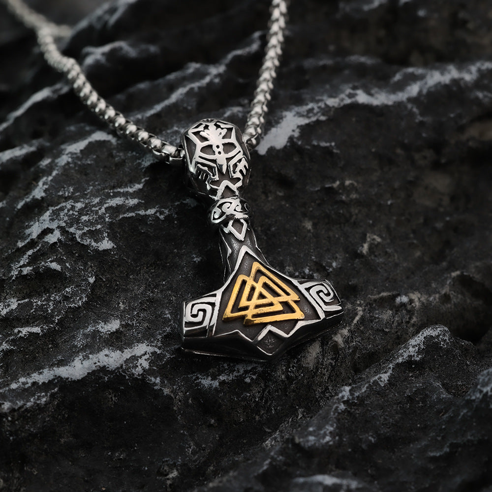 European And American Jewelry Wholesale Titanium Steel Pendant Men's Stainless Steel Necklace Retro Viking Thor's Hammer
