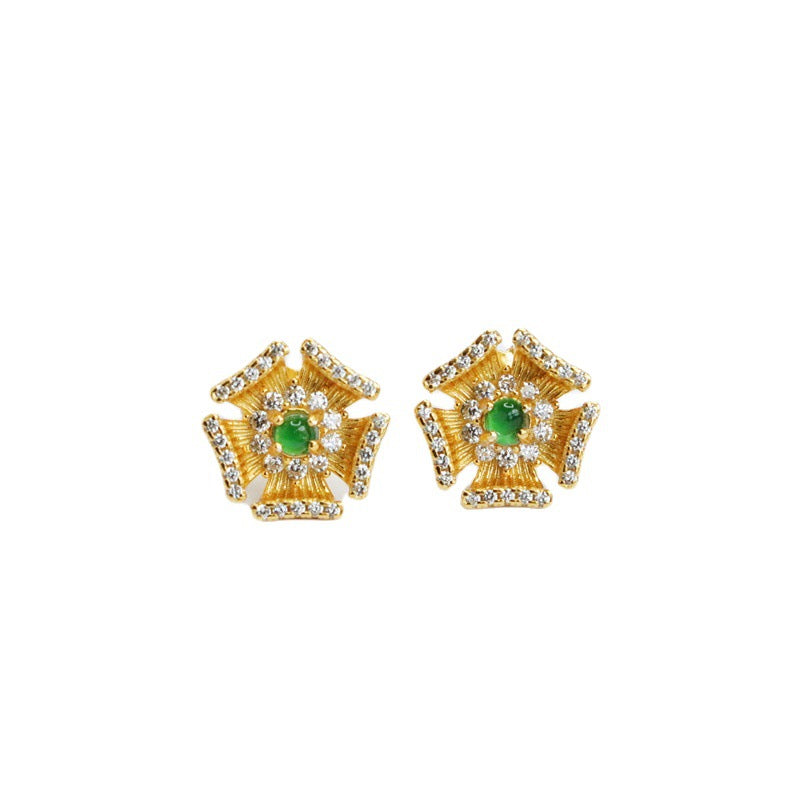 Icy Green Jadeite Five-Petal Flower Stud Earrings