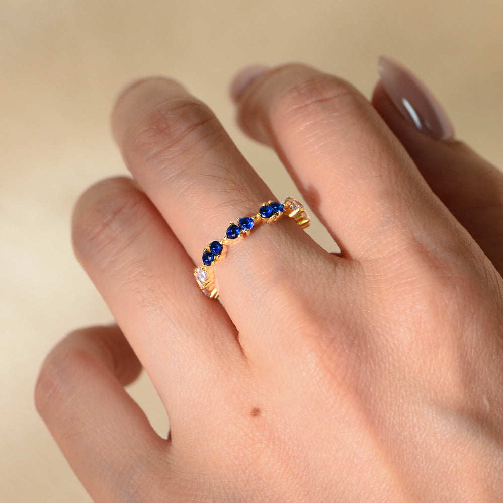S925 Sterling Silver Gradual Change Color Blue And White Zircon Ring Creative Ring