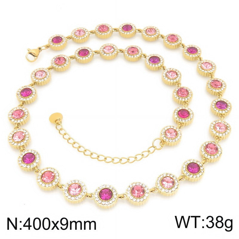 Light Color Zircon Ball Necklace, Court Style, Collarbone Chain, Stainless